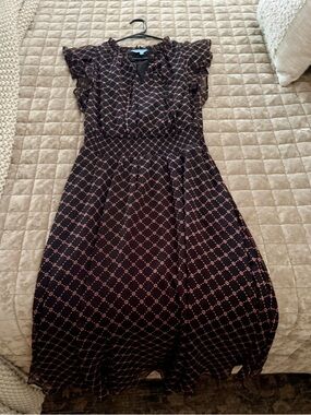 Draper James Black Midi Dress with Pink Lattice Print